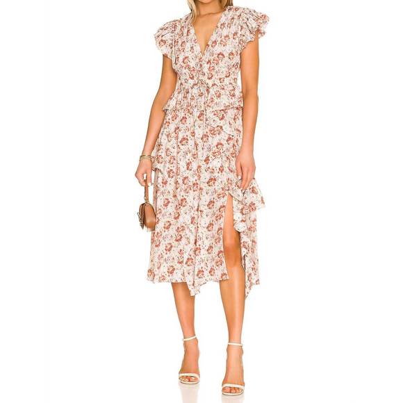 ULLA JOHNSON Dresses & Skirts - NEW ULLA JOHNSON avia floral v-neck ruffle detail midi dress in red